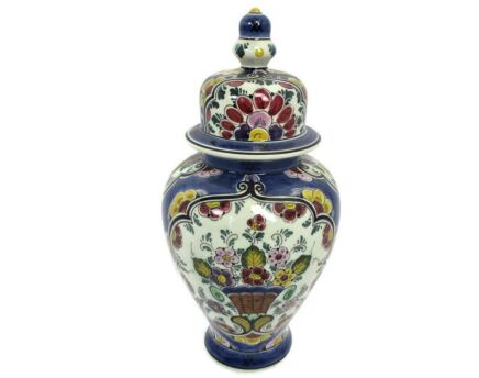 Vintage Polychrome Lidded Vase Urn Marked Regina Holland Hand Painted Beautiful