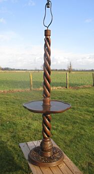 Antique Triple Barley Twist Carved Wood Thick Lamp Table