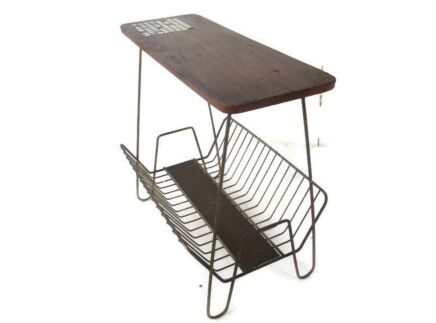 Vintage Mid Century Modern Magazine Newspaper Basket Side Table Mosaic Tiles Teak Van Teeffelen Style