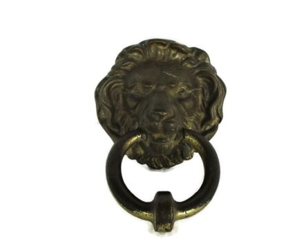 Heavy Brass Door Knocker Lions Head Ring Architectural Gorgeous Reclaimed Antique