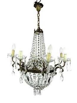 Large Antique French Chandelier Prisms Waterfall Bag & tent Basket Prisms WOW