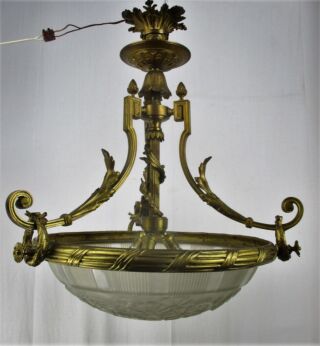 Architectural Art Deco Pan Chandelier Ornate Bronze Empire Regency 3 lights