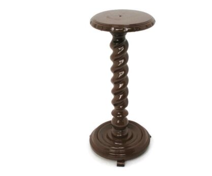 Hand Carved Wooden Barley Twist Pedestal Display Side Table Plant Stand Barn Country style Painted Brown 22.83"