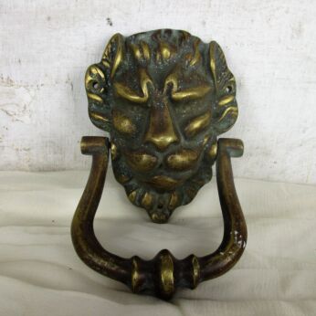 Brass Antique Door Knocker Lions Head Ring Architectural Reclaimed 7.08"
