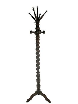 Vintage Carved Wood Barley Twist Hall Tree Coat Hat Rack Stand Country Farmhouse