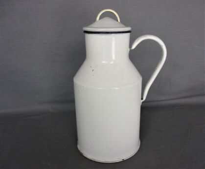 Antique Vintage Milk Jar Jug  Lidded Enamel Enameled Handle Barn Country house Authentic White