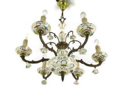 Capodimonte-Style Chandelier 6 arm Italian Porcelain Gorgeous Porcelain Flowers