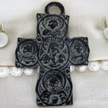 Small Antique Bronze Hanging Crucifix Cross Jesus Christ Priest Evangelists HTF