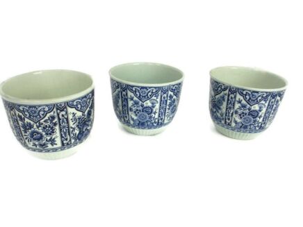 3 Small Vtg Boch Royal Sphinx Delft blue White Flower Pot Jardiniere Planters