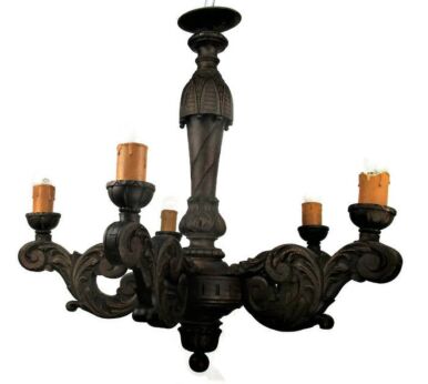 Vintage Carved Dark wood Chandelier 6 lights arms Ceiling Light lamp Ornate WOW