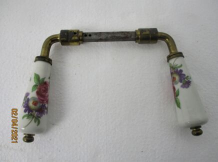 Vintage Brass Porcelain Door handle Knob Architectural Ornate Reclaimed French Romantic