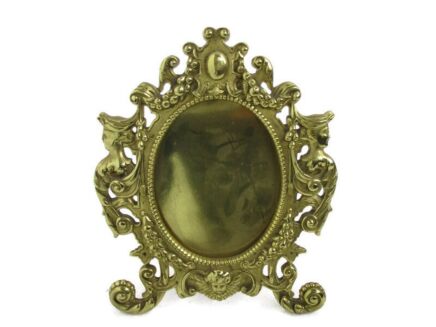 Rococo Mythology Vintage French Standing Brass Embossed Oval picture frame Ornate 8.66"