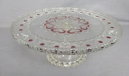 Stunning Art Deco Footed Cake stand Pedestal Art Glass Cranberry Clear