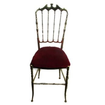 Vintage Authentic Chiavari Chair Brass Hollywood Regency Italian red Fabric