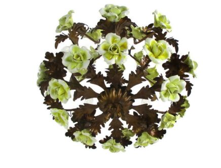 Italian Chandelier 5 arm Lights Ornate Faux Brass Porcelain Flowers WOW