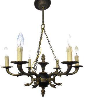 French Empire Chandelier Green Tole Brass 6 arms Hollywood Regency Ducks Funky