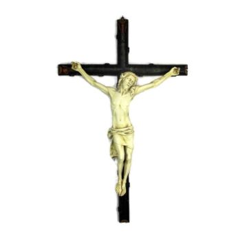 XL hanging Wall Crucifix Wood Plaster Art Nouveau Corpus Christi WOW 38.97"