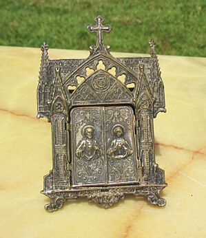 Small Lourdes Virgin Mary Relic Chapel Standing Easel French Rare
