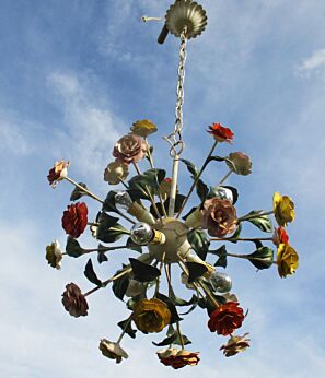 Sputnik Vintage Chandelier Atomic Iron Handmade Flowers Tole Italian Stunning