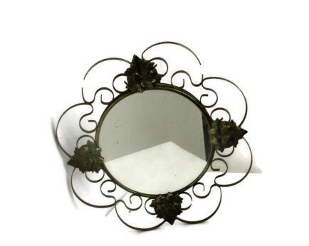 Retro Modernist Starburst Sunburst Metal Wall Mirror Mid Century Modern Leafs Modernist