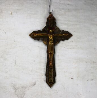 French Gothic Brass Ornate Wall Crucifix Cross Jesus Christ 11.42" Stunning