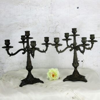 Couple Pair Vintage Gorgeous Brass Ornate Candle Holder Stick Candelabra 5 arm
