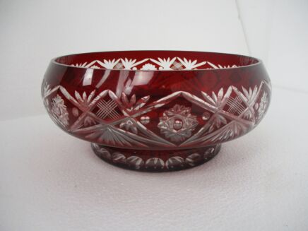 Ruby Red Clear to Cut Crystal Bowl Vase Centerpiece Dot Star Beautiful VSL Style