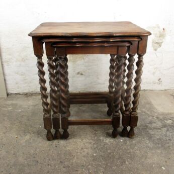 Vintage Barley Twist Nesting Side Stacking Tables Hand Carved Wood Mid Century