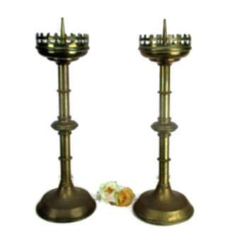 Antique Couple pair Easter Church Altar Brass Candle Holders 21.45"