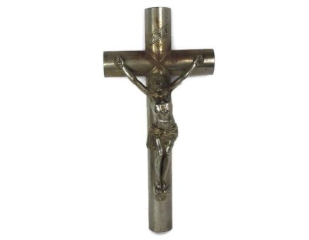 Iron Hanging Crucifix Spelter Corpus Jesus Christ Cross Marked C/F rare