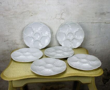Set of 6 Oyster Plates Porcelaine de Baudour Cerabel White Belgium 9.05"