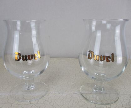 Vintage set of 2 Duvel Gold Label Tulip Chalice Beer Glasses Ritzenhof