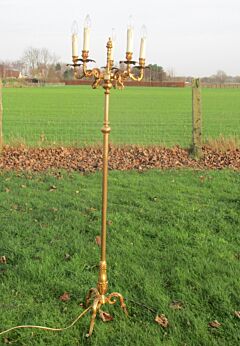 Floor Standing Lamp Hollywood Regency Brass Candles 5 Sleeves Lovely