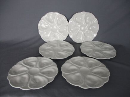 Set of 6 Oyster Plates Porcelain White Stylish Vintage Seafood Plates