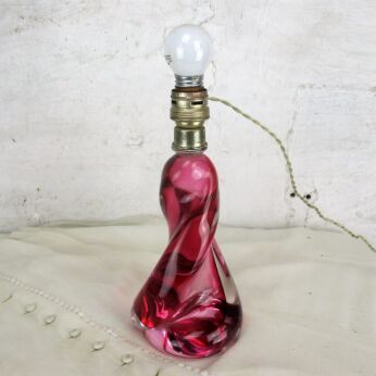 Vintage Table Lamp Val St Lambert Art Glass Design Marked Cranberry Working