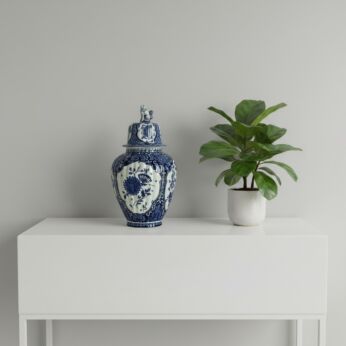 Royal Sphinx Maastricht Marked Delft Vase Urn Blue White Foo Dog Decorative