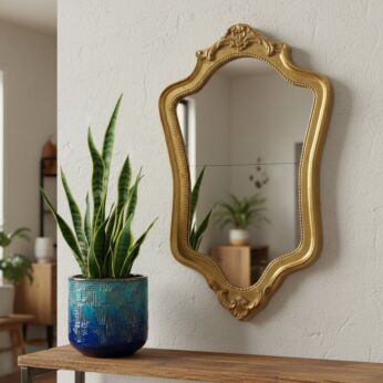 Hollywood Regency Style Oval Mirror Gold Touches Wood Plaster Vintage