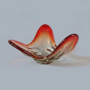Red Clear Murano Italian art glass centerpiece dish Bowl Mid Century Vintage decorative