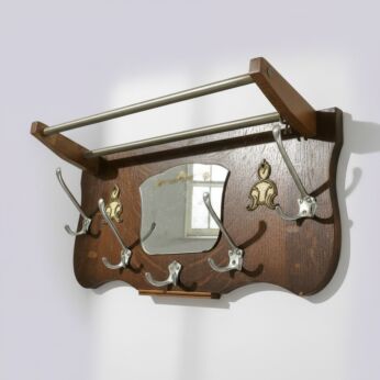 Art Deco Antique Wall Hanging Coat & Hat Rack with Mirror