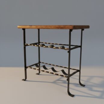 Vintage Wrought Cast Iron Wine Rack Bottle Holder Side Table Wooden Top Barn Style