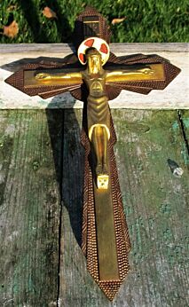 French Gothic Brass Bronze Wall Crucifix Cross Jesus Christ 11.42" Stunning