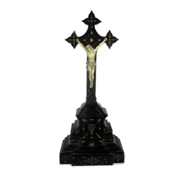 Gorgeous Antique Ornate Marble Onyx Jesus Christ Cross Table Crucifix Inlay