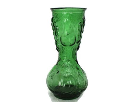 Vintage Art Bubbled Glass Green Empoli Bottle Italian Decorative Retro Vase 10.03"