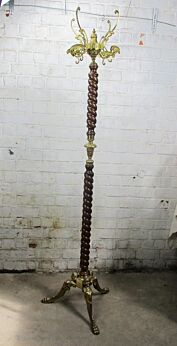 Vintage Wood Barley Twist Hall Tree Coat Hat Rack Stand Sirens Mermaids Base