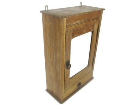 Vintage  Kitchen Apothecary Medicine Bathroom  Wall Cabinet Beveled glass mirror Beautiful Oak