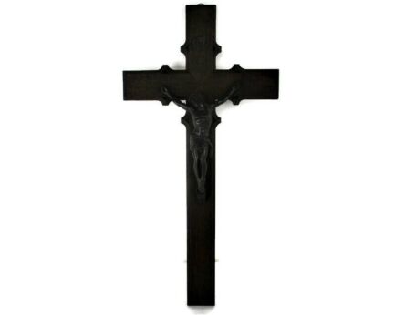 hand Carved Wood Hanging Crucifix Cross Jesus Christ Spelter Beautiful Corpus Oak Lovely  23.81"
