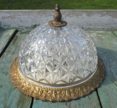 Hollywood Regency Ceiling Lamp Fixture Pineapple Brass Bubbled Glass 9.65"