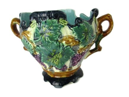 Planter Cache Pot  French Pottery Faience Majolica Flowers Vintage Gorgeous