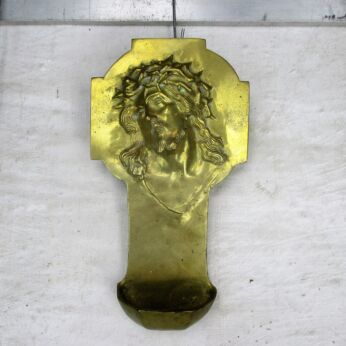 Brass Embossed Holy Water Font Jesus Christ Head of Thorns Wall Hanging HTF