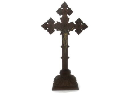 Large Standing Altar Church Chapel Crucifix Jesus Christ Cross Brass Stunning Corpus Hand Carved Wood